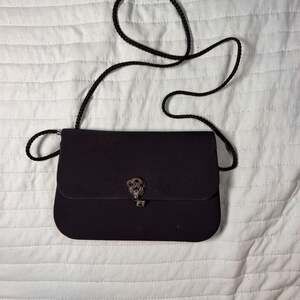 Vintage RR Black Satin Convertible Clutch and Shoulder Bag